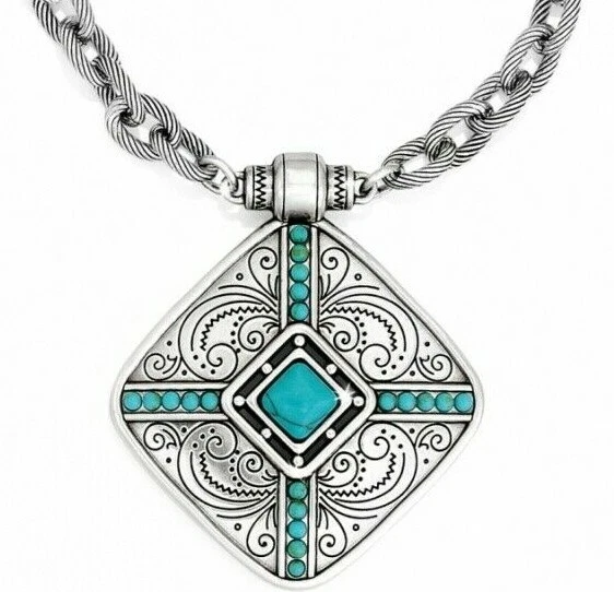 Brighton Primrose Pendant Necklace Pouch Jl0682 RTLS Turquoise Howlite