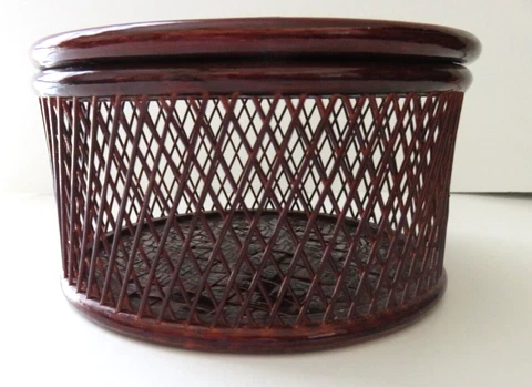 Japanese Bamboo Wooden Small Basket With Lid Vintage Boho Cover