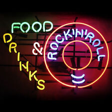 19"x15"Food Drinks & Rock N Roll Neon Sign Light Restaurant Wall Hanging Artwork