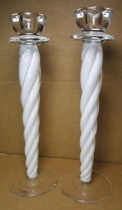 Kosta Boda CYPRESS Swirl Crystal Candle Holder Pair Signed Wahlstrom White Milk - Picture 1 of 7