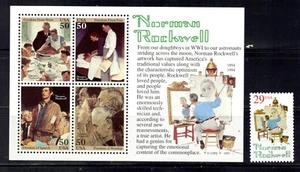 #2839-40 1994 MNH Norman Rockwell 1994 hoja de recuerdo y sello complementario - Imagen 1 de 1