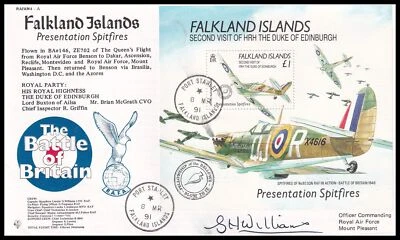 RAFAM4-A Falkland Islands Presentation Spitfires RAF Cover Signed G.H. Williams - Image 1 of 3