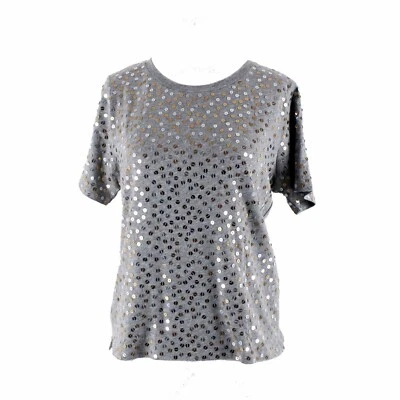 NUEVA Camiseta J Crew Talla M Gris Lentejuelas Dorado Plata Manga Corta 100% Algodón Foto 1 de 4