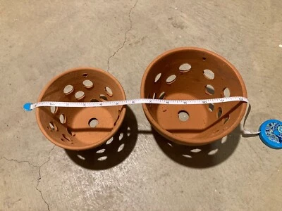 Artesanal REDONDA con PUNTOS ~ JUEGO DE DOS Macetas Orquídeas Terracota Grandes y Medianas Únicas Foto 1 de 3