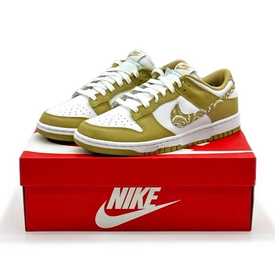 DH4401-104 Nike Dunk Low ESS Barley Paisley White Khaki Brown Beige (Women's) - Image 1 of 4