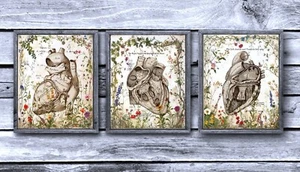 Vintage Heart Anatomy Floral Wall Art 3 Piece Cardiologist Doctor Office Decor - Picture 1 of 9