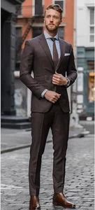 Dark Brown Men Slim Fit Formal Business Party Prom Groom Tuxedo Wedding Suit - Picture 1 of 8