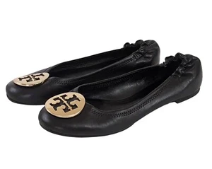 Scarpe ballerine Tory Burch Reva donna 6 nere slip on metallo logo viaggio prepp - Foto 1 di 14