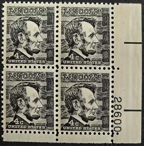 US STAMPS CLASSIC ABRAHAM LINCOLN 4C PLATE BLOCK 4 STAMPS XF MNH OG # 28600 ~ #3 - Picture 1 of 4
