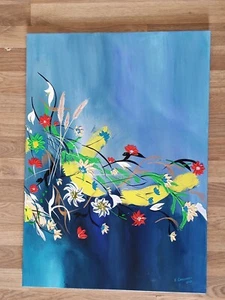 Original Handmade Abstract Flowers Acrylic Painting Canvas/ 70x50x2 cm - Picture 1 of 5