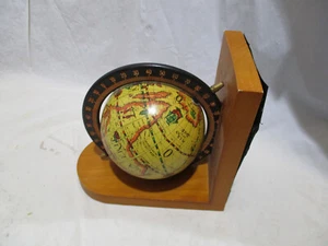 Vtg Old World Globe Book End Wood Rotating 6 L" x 6" x 4" Made In Italy - Picture 1 of 5