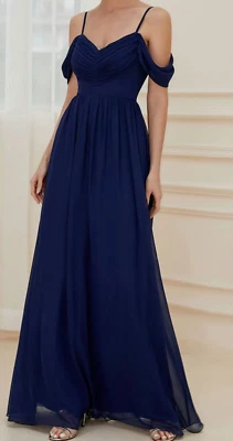 EVER-PRETTY холодные плечи собранными в Рюш шифоновое платье подружки невесты синий размер XXL (12) - Изображение 1 из 4