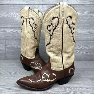 VTG Womens Size 6 Tony Lama Brown Stitched Cowboy Boots Style 1054-L - Picture 1 of 24