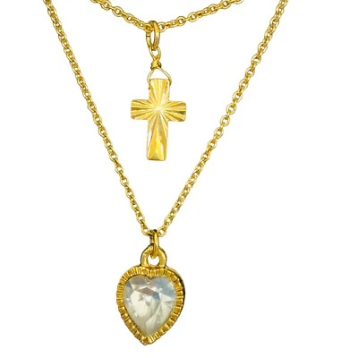 Collar Avon 2010 Bionca Doble Hilo Cruz y Corazón Tono Dorado 24" Foto 1 de 3