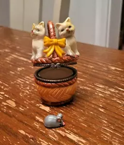 LENOX vintage como dos gatos en cesta caja de baratija con bisagras con encanto de ratón - Imagen 1 de 3