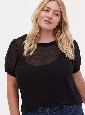 Camisa a lunares de malla negra tórrida para mujer talla grande 5 usada en excelente estado 28/30 4X Whimsigoth Foto 1 de 4