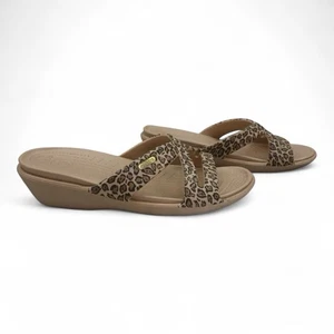 Crocs Sandals Patricia II Women Sz 9 Leopard Print Wedge Strappy Slides 3053 - Picture 1 of 6