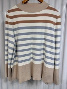 Maglione Fate oversize a righe girocollo donna grande accogliente blu pastello costiero - Foto 1 di 4
