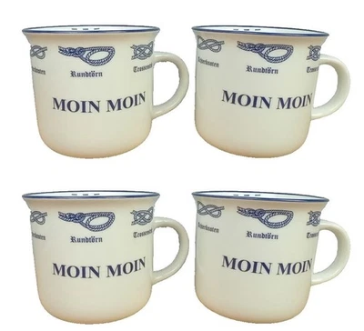 4x maritimer Keramik Becher Moin Moin 350ml Kaffeebecher Seemannsknoten (RA) - Bild 1 von 4