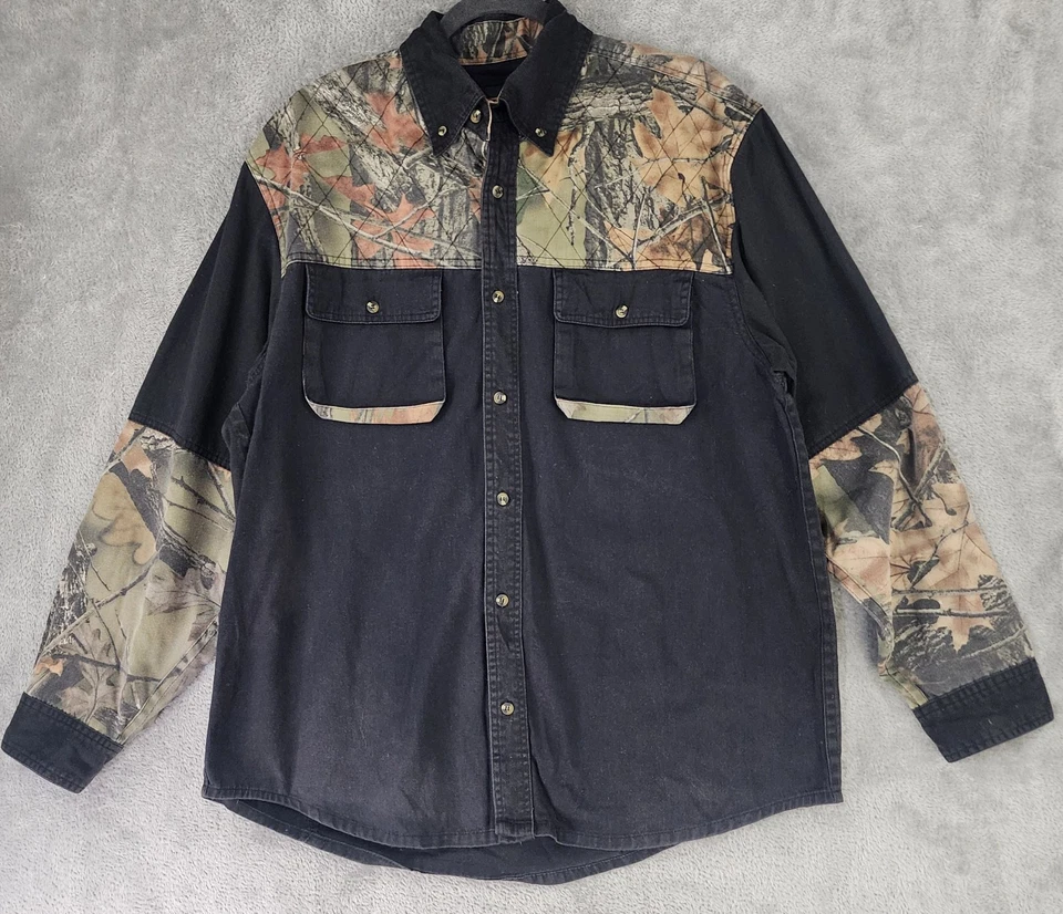 Trail Crest Shirt Mens 2XL Camo Black Denim Button Up Casual Outdoor Hunting - Image 1 of 4