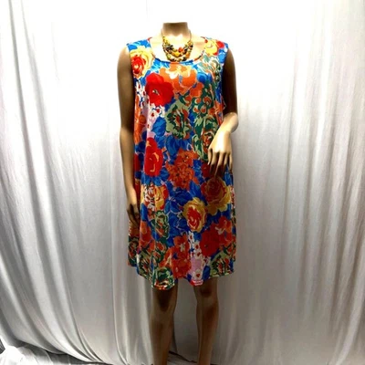 Simple Fun Dress Womens Size XL Bold Floral Sleeveless Summer Shift - Image 1 of 4