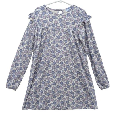 Vestido Floral Bella Bliss Niñas Azul Púrpura Manga Larga Volantes Línea A Algodón Talla 8 Foto 1 de 4