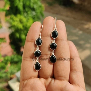 Pendientes colgantes y colgantes de múltiples piedras de ónix negro de plata 925 hechos a mano joyería esposa - Imagen 1 de 7