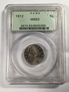 1912 LIBERTY "V" NICKEL PCGS OGH GREEN LABEL MS63 07XH25 - Picture 1 of 5