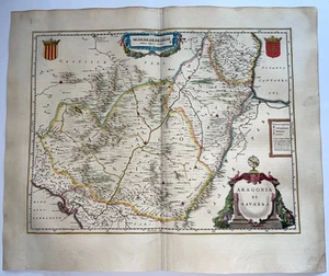 SPAIN ARAGON NAVARRE 1640 WILLEM & JOAN BLAEU LARGE ANTIQUE MAP 17TH CENTURY - Picture 1 of 11
