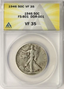 Medio dólar Walking Liberty 1946 RDA 50c FS-801 ANACS VF35 - Imagen 1 de 4