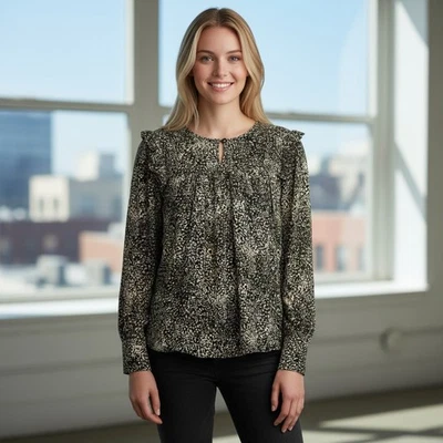 Blusa Kori America Feminina Tamanho Pequeno Padrão Salpicado Manga Longa - Imagem 1 de 4