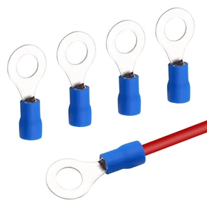 100PCS Ring Terminal Blue 16-14 GA AWG Gauge 5/16" Crimp Wire Connectors - Picture 1 of 7