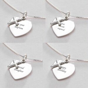 Sterling Silver Cross & Heart Necklace with Engraving - Engraved Jewellery UK