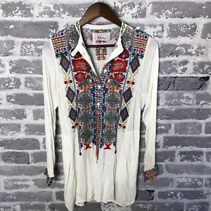 Johnny Was Top Women XS Biya Embroidered Floral Aztec B11218-5 Popover HOLE READ - Picture 1 of 22