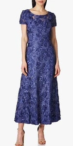 Alex Evenings Long Dress Violet Women's Rosette Lace Cap Sleeve 8P Formal - NWT - Picture 1 of 9