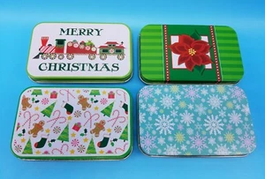 Juego de latas de tarjetas de regalo de Navidad 4 copos de nieve tren de pascua pan de jengibre multiuso - Imagen 1 de 6