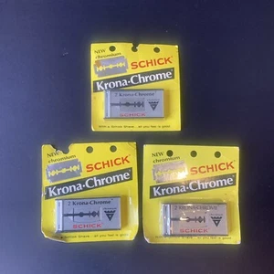 Paquete de 3 hojas de afeitar vintage 1968 Schick cromo corona cromo - Imagen 1 de 6