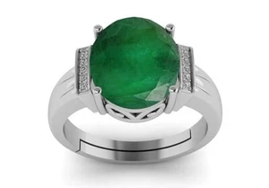 5.25 Ratti 4.50 Carat Emerald Gemstone Adjustable Silver Beautiful Ring For Wome - Picture 1 of 4