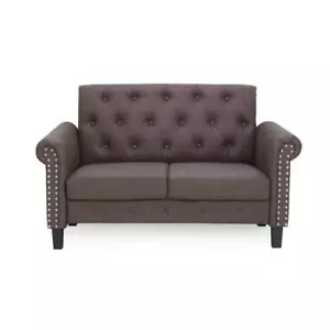 Furinno Loveseat W/ Nailheads 47.6" 2-Seater Button Tufted Velvet Brown - Picture 1 of 4