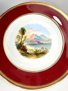 Wunderschöner antiker handbemalter Landschaft Porzellan Teller unmarkiert wahrscheinlich französisch - Bild 1 von 6