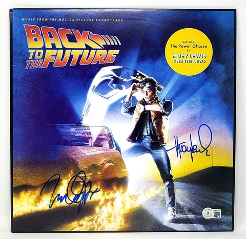 MICHAEL J FOX HUEY LEWIS Signed BACK TO THE FUTURE Soundtrack Album w/ Vinyl BAS Cover