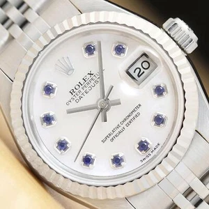 ROLEX LADIES DATEJUST 69174 MOTHER OF PEARL SAPPHIRE DIAL 18K GOLD STEEL WATCH - Picture 1 of 9