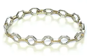 SIX SIDED 1 1/2 CARAT DIAMOND LINKS BRACELET WHITE & YELLOW GOLD 7 1/2 IN - Picture 1 of 5