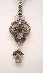 VTG STERLING SILVER PENDANT NECKLACE WITH DANGLE & MARCASITES - Picture 1 of 6