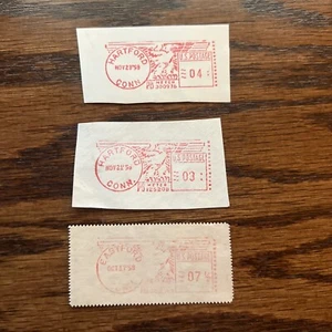 3 Connecticut Meter Stamps Hartford/eastford 1958 Cut Squares - Picture 1 of 3