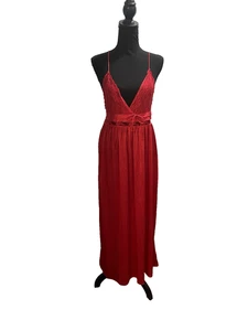 Vintage Gilead Red Nylon Long Nightgown Medium Lace Lingerie - Picture 1 of 9