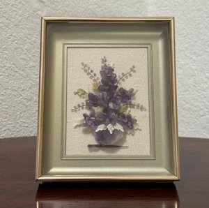 Vintage GEMSTONE ART Handcrafted Amethyst Floral Art Christine of California 5X6 - Picture 1 of 5