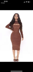 NWT Fashion Nova Need You Midi Dress - Chocolate Size Medium Ribbed Long Sleeve - Picture 1 of 10