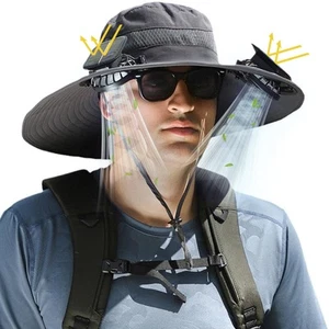Wide Brim Solar Fan Outdoor Fishing Hat, 2 Solar Fan Hats for Men, USB & Sola... - Picture 1 of 7