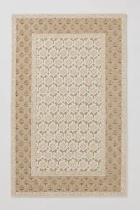 Beige Pink Hand Tufted Area Rug 5x8 Traditional Floral Pattern Green Border Soft - Picture 1 of 3